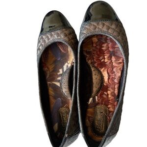 Born Riley Black Bronze Iridescent Quilted Slip-On Cap Toe Patent Ballet Flats